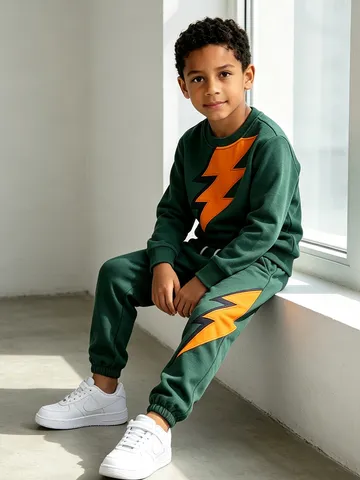 Jungen Casual Baumwolle Sweatshirt Lange Hose Top Und Bottom Kinder Kontrastfarbe Blitz Druck Sport Trainingsanzug Set Für Herbst