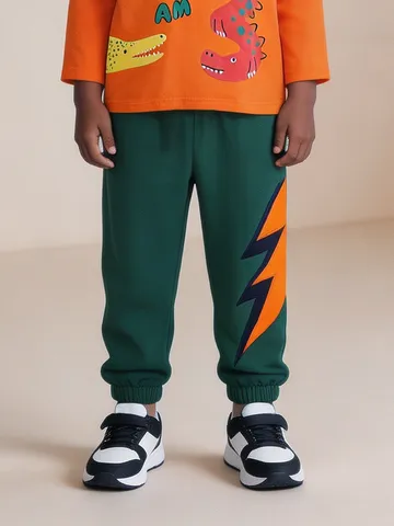 Boys Casual Cotton Sweatpants Lightning Print Cuffed Joggers Euro-American Style Kids Long Sports Pants For Everyday