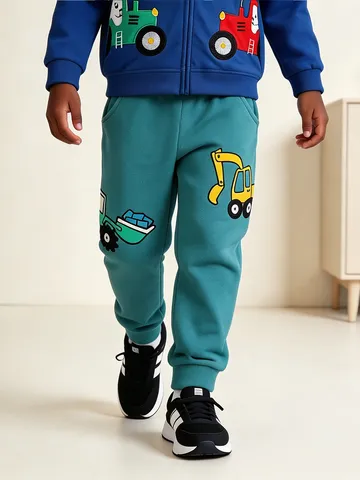 Pantalones de Chándal Casuales de Algodón para Niños Estampado Coche de Dibujos Animados Pantalón Deportivo Cintura Elástica