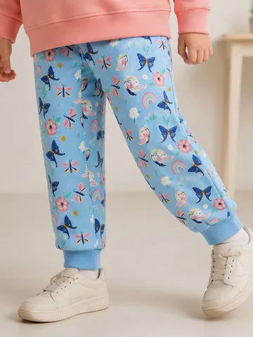 Pantalon de Jogging en Coton à la Mode pour Filles Style Occidental Imprimé Papillon Bas Côtelés Enfants Décontracté Sport Automne