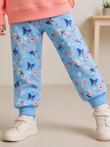 Pantalon de Jogging en Coton à la Mode pour Filles Style Occidental Imprimé Papillon Bas Côtelés Enfants Décontracté Sport Automne