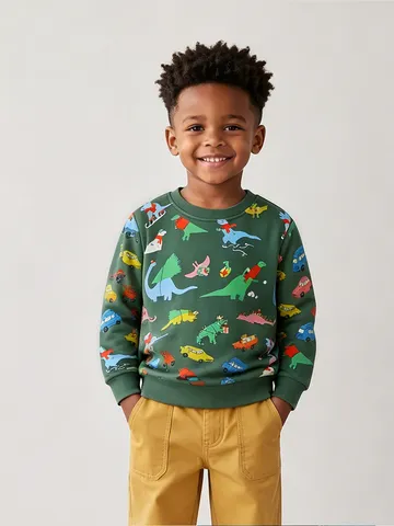 Boys Christmas Dinosaur Print Sweatshirt Long Sleeve Cotton Casual Top Kids Autumn Pullover