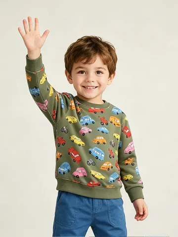 Kids Euro-American Fashion Boys Top Cotton Pullover Printed Cartoon Car Round Neck Long Sleeve Sweatshirt For Autumn Daily Casual
