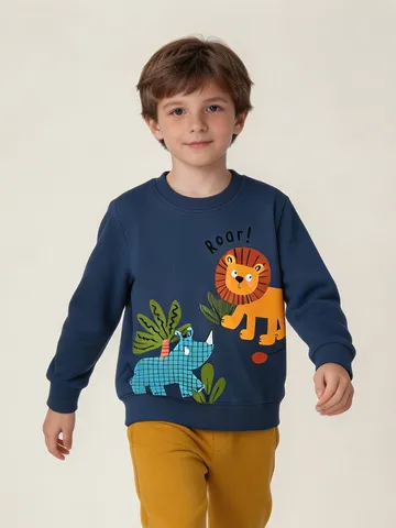 Jungen Casual Baumwolle Top Langarm Rundhalsausschnitt Pullover Cartoon Tier Gedruckt Sweatshirt Für Kinder