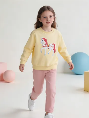 Toddler Girls Casual Cotton Pullover Sweatshirt Cute Cartoon Unicorn Print Round Neck Long Sleeve Clothing Top For Kids