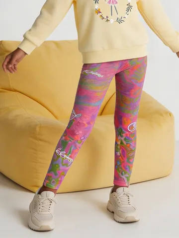 Euro-American Style Girls Cartoon Printed Leggings Comfortable Cotton Blend Kids Long Pants Soft Elastic Waist Trousers