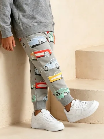 Pantalones de Chándal Casuales para Niño Estilo Europeo Estampado de Coches Animados Pantalones Jogger de Algodón para Niños Pequeños