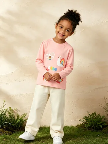 Girls Cotton Long Sleeve T-Shirt Euro-American Pullover Round Neck Top Cartoon Rainbow Animal Printed Kids Casual Clothes