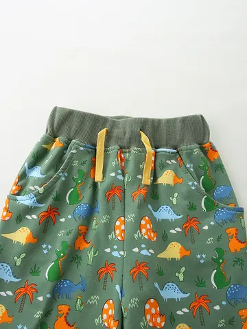 Boys Summer Cotton Shorts Euro Style Dinosaur Printed Kids Sports Pants Casual Drawstring Knit Cotton Elastic Waist Shorts