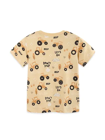 Boys Cotton Casual Short Sleeve T Shirt Euro American Style Cartoon Tractor Printed Top Round Neck Summer Clothes For Kids