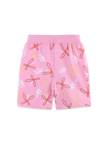 Girls Casual Cotton Shorts Euro-American Style Cartoon Printed Kids Sporty Shorts Pink Comfortable Summer Outfits With Drawstring