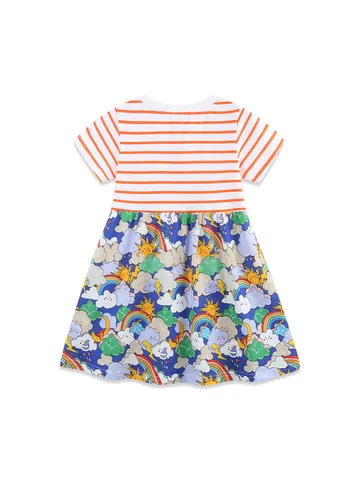 Abito da Bambina Occidentale Carino Morbido Cotone Manica Corta Pullover Girocollo A Righe Stampato Linea ad A Principessa Per Estate Quotidiano Abbigliamento Bambini