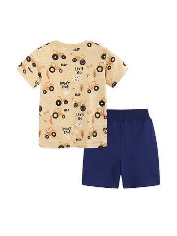 Set T-Shirt E Pantaloncini Stampati con Auto E Trattore per Bambini in Cotone 100% Estivo a Maniche Corte Top E Bottom Set di Abbigliamento Casual per Bambini