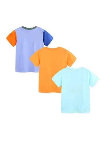 Boys Casual Cotton Short Sleeve T-Shirt Crewneck Western Fashion Printed Tops Multicolor Light Blue Orange Graphic Tee For Toddler