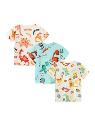Maglietta a Maniche Corte per Ragazzi in Cotone Stampa Animali Cartoon Dinosauro Top Estivi Girocollo T-Shirt Casual Morbida