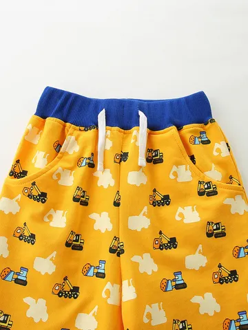 Kids Boys Casual Cotton Shorts Cartoon Excavator Printed Elastic Waist Drawstring Summer Bottom Toddler Clothes