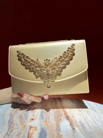 Luxus Strass Abendtasche Clutch PU Polyurethan Leder Kette Umhängetasche Luxuriöse Schmetterlingsflügel Akzent Bankett Party Handtasche Für Damen