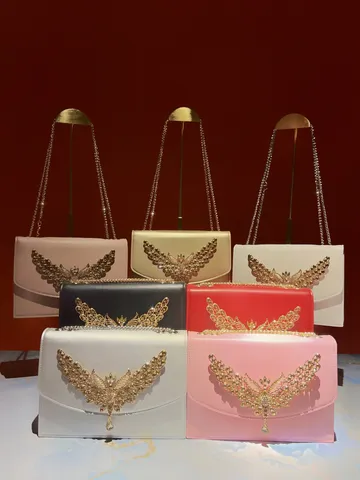 Luxus Strass Abendtasche Clutch PU Polyurethan Leder Kette Umhängetasche Luxuriöse Schmetterlingsflügel Akzent Bankett Party Handtasche Für Damen