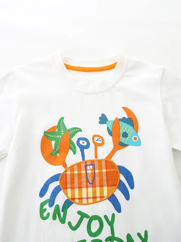 Boys Summer Cotton Plaid Shorts Set Cartoon Crab Embroidered Short Sleeve Top And Bottom Toddler Kids Clothing