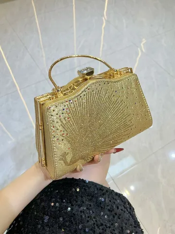 Elegante Polyester Strass Pauw Avondtas Vintage Luxe Gespsluiting Handtas Voor Huwelijk Banket Vrouwen Schoudertas Clutch