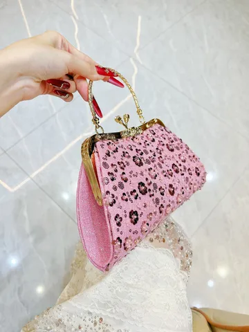 Dames Pailletten Avondtas Elegante Strass Banket Clutch Handtas Horizontaal Vierkant Polyester Klipsluiting Schouderketting Portemonnee