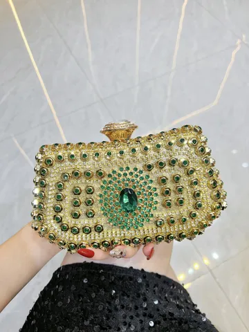 Luxury Rhinestone Evening Bag Elegant Polyester Clutch Wallet Chain Shoulder Dress Purse For Wedding Banquet Women Handbag