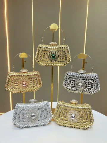 Luxury Rhinestone Evening Bag Elegant Polyester Clutch Wallet Chain Shoulder Dress Purse For Wedding Banquet Women Handbag