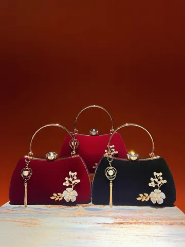 Borsa da Sera Vintage in Velluto da Donna Con Nappina di Perle Chiusura Strass Nuovo Stile Cinese Borsa a Mano per Festa Matrimonio Borsa a Tracolla
