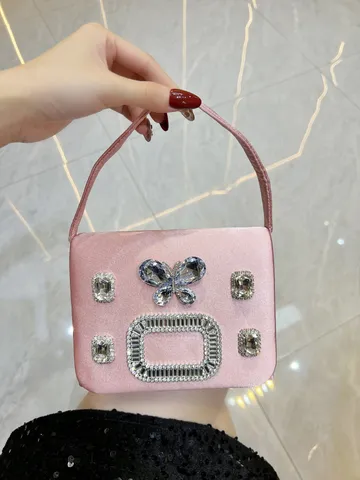 Lussuosa Borsa da Sera con Strass Elegante Pochette in Raso di Poliestere Borsa a Tracolla a Catena Borsa a Mano per Festa Banchetto Donna
