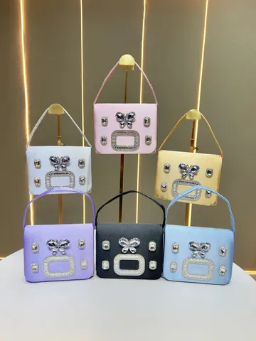 Lussuosa Borsa da Sera con Strass Elegante Pochette in Raso di Poliestere Borsa a Tracolla a Catena Borsa a Mano per Festa Banchetto Donna