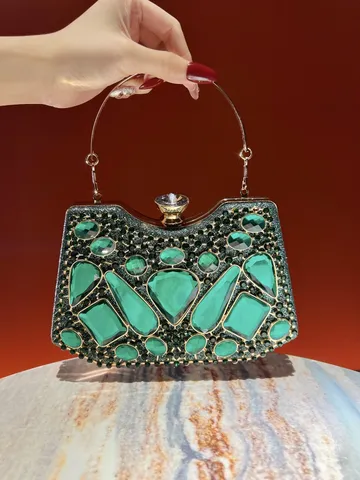 Cartera de Mano de Gala con Strass de Lujo para Mujer Bolso de Diamantes de Vidrio Brillante con Cadena Estilo Francés para Boda Fiesta