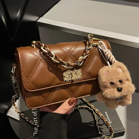 Women's Fashion Quilted Crossbody Bag PU Leather Shoulder Bag Luxury Designer Style Chain Handbag Commuter Small Square Bag