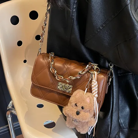 Women's Fashion Quilted Crossbody Bag PU Leather Shoulder Bag Luxury Designer Style Chain Handbag Commuter Small Square Bag