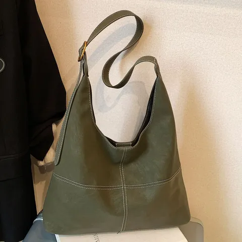 Dames Grote Capaciteit Tote Tas PU Leer Slouchy Hobo Schoudertas Retro Contraststitching Casual Dagelijkse Handtas