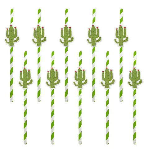 Summer Cactus Paper Drinking Straws Biodegradable Eco Friendly Disposable Straws For Party Beverage Cake Drink Decoration