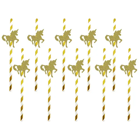 Biodegradable Paper Drinking Straws Unicorn Glitter Party Decorative Striped Straws For Party Drink Decor