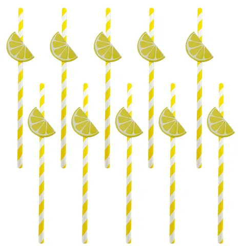 Summer Party Decorative Paper Drinking Straws Cartoon Fruit Flamingo Lemon Watermelon Pineapple Designs