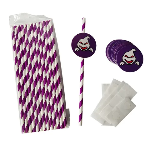 Halloween Decorative Paper Straws Party Supplies With Funny Cartoon Cutouts And Glue Dots Colorful Drink Straws