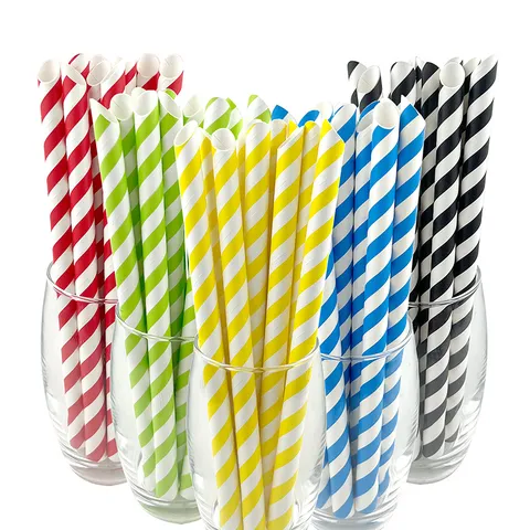 Disposable Biodegradable Paper Straws Large Caliber Sharp Mouth Striped Straws For Milk Juice Drinks Party Bar