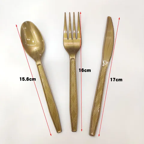 Gold Disposable Plastic Knife Fork Spoon Set Luxury Embossed Party Tableware For Birthday Wedding Celebration