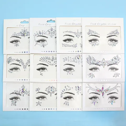Pegatina de Cristales de Cara de Diamantes de Imitación de Resina de Color AB Joyas de Tatuaje Temporal de Cara para Maquillaje de Fiesta de Halloween