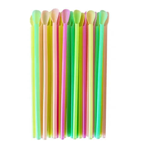 Colorful Plastic Spoon Straws Disposable Creative Dual Use Drinking Straws For Milkshake Smoothie Juice Party Drinkware
