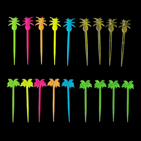 Disposable Plastic Fruit Forks Pineapple and Coconut Tree Shaped Cocktail Picks Colorful Cake Dessert Party Decor