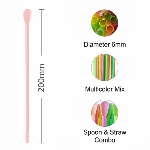 Colorful Plastic Spoon Straws Disposable Creative Dual Use Drinking Straws For Milkshake Smoothie Juice Party Drinkware