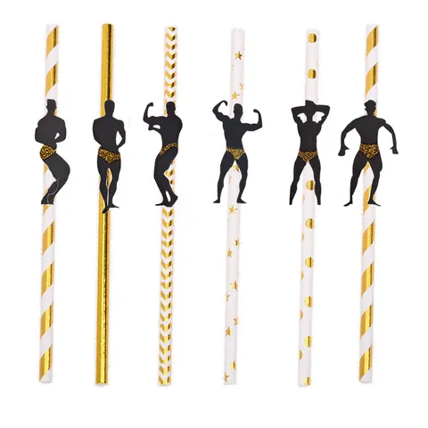 Creative Muscle Man Silhouette Paper Straws Bachelorette Birthday Party Decorative Drinkware Supplies