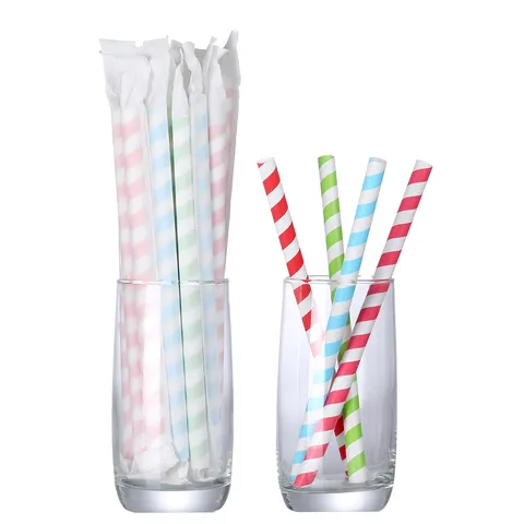 Disposable Paper Straws Wide Large Milk Tea Juice Drinking Straws Eco Friendly Striped Individually Wrapped Party Supplies