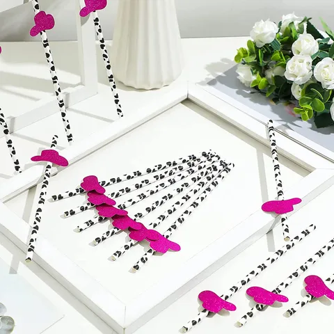 Creative Party Paper Straws With Pink Top Hat Decor Disposable Biodegradable Drinking Straws For Party Drink Supplies