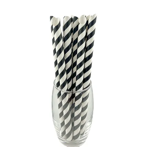 Disposable Biodegradable Paper Straws Large Caliber Sharp Mouth Striped Straws For Milk Juice Drinks Party Bar
