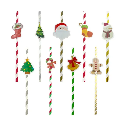 Biodegradable Disposable Paper Drinking Straws Christmas Cartoon Decor Party Supplies Wood Pulp Beverage Straws