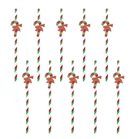 Biodegradable Disposable Paper Drinking Straws Christmas Cartoon Decor Party Supplies Wood Pulp Beverage Straws